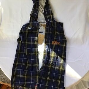 Vintage B.U.M. Men's Blue Plaid Hooded Sleeveless Shirt